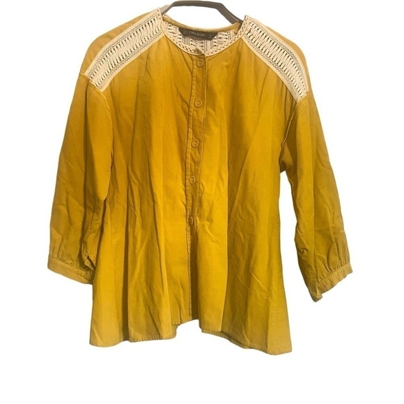 Zara Corduroy blouse small mustard yellow crochet button down - Picture 8 of 11